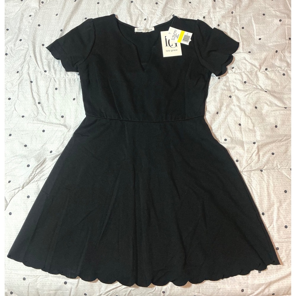 Lola Grace Black Scalloped Hem Fit and Flare Skater Dress KDR108832-VM Medium